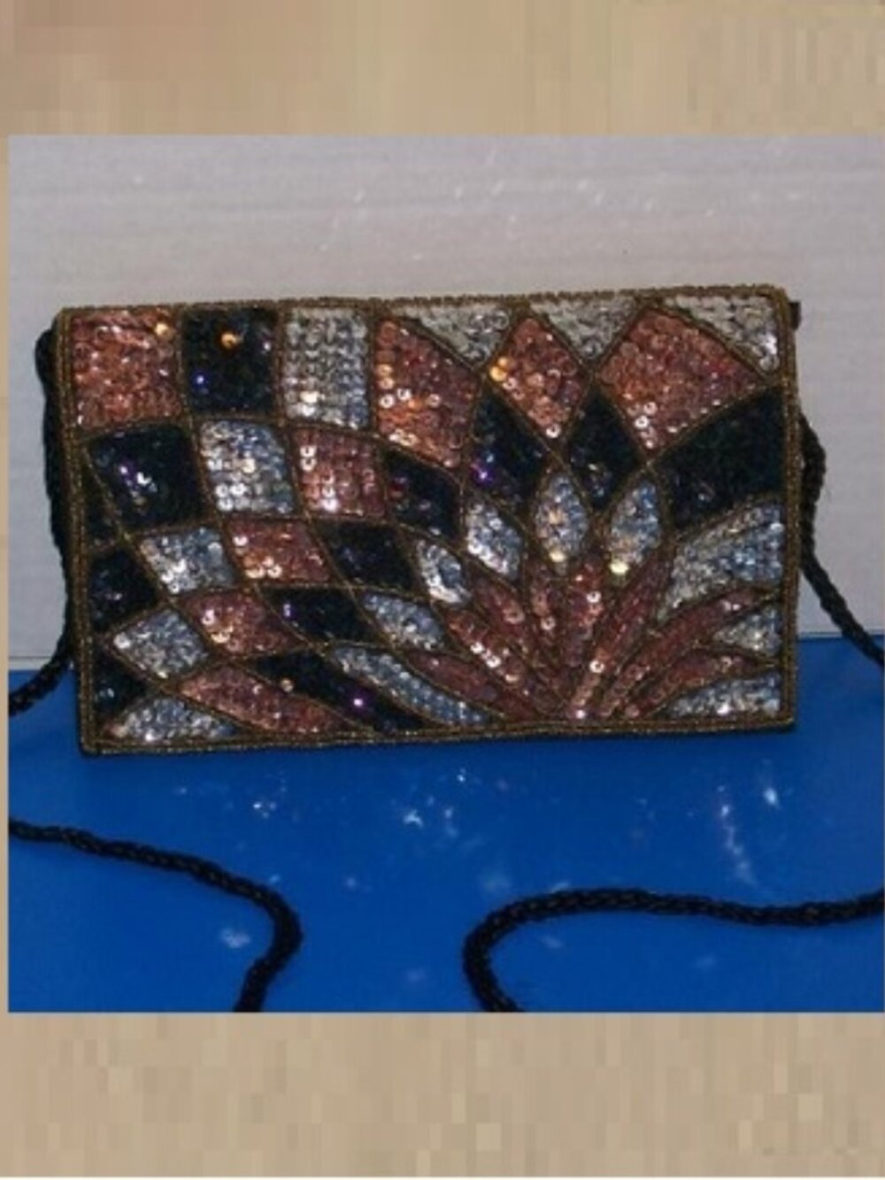 4 In 1 Cross Body Purse ~ Sequin ~ Flower Diamonds ~ Black ~ Beaded